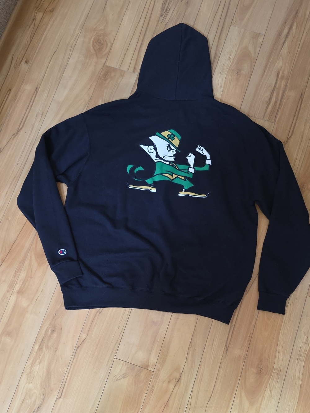 Champion Notre Dame Leprechaun Mascot Navy Hooded Zip Up Sweatshirt Mens XL
